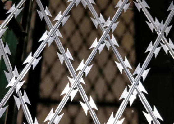 Bto-22 Y Pillar Razor Barbed Wire Galvanized Concertina Airport / Prison 10kg Per Coil
