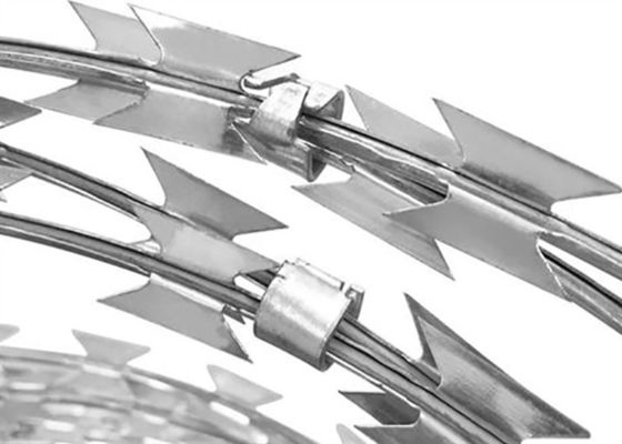 Pvc Coated 0.45mm Steel Razor Wire Boundary Fencing Trellis Coil Bto-22 3 Clips Q195